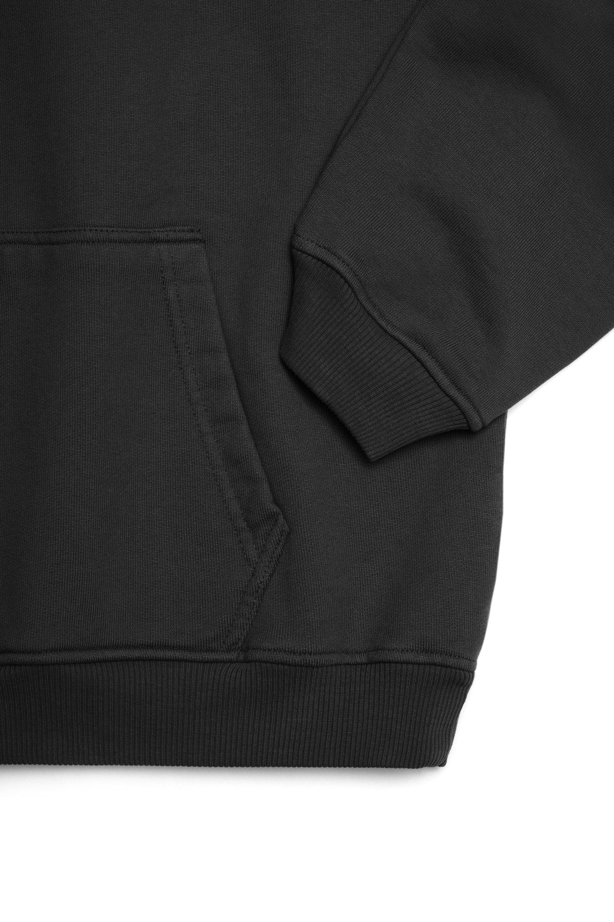 Pocket detail of black hoodie