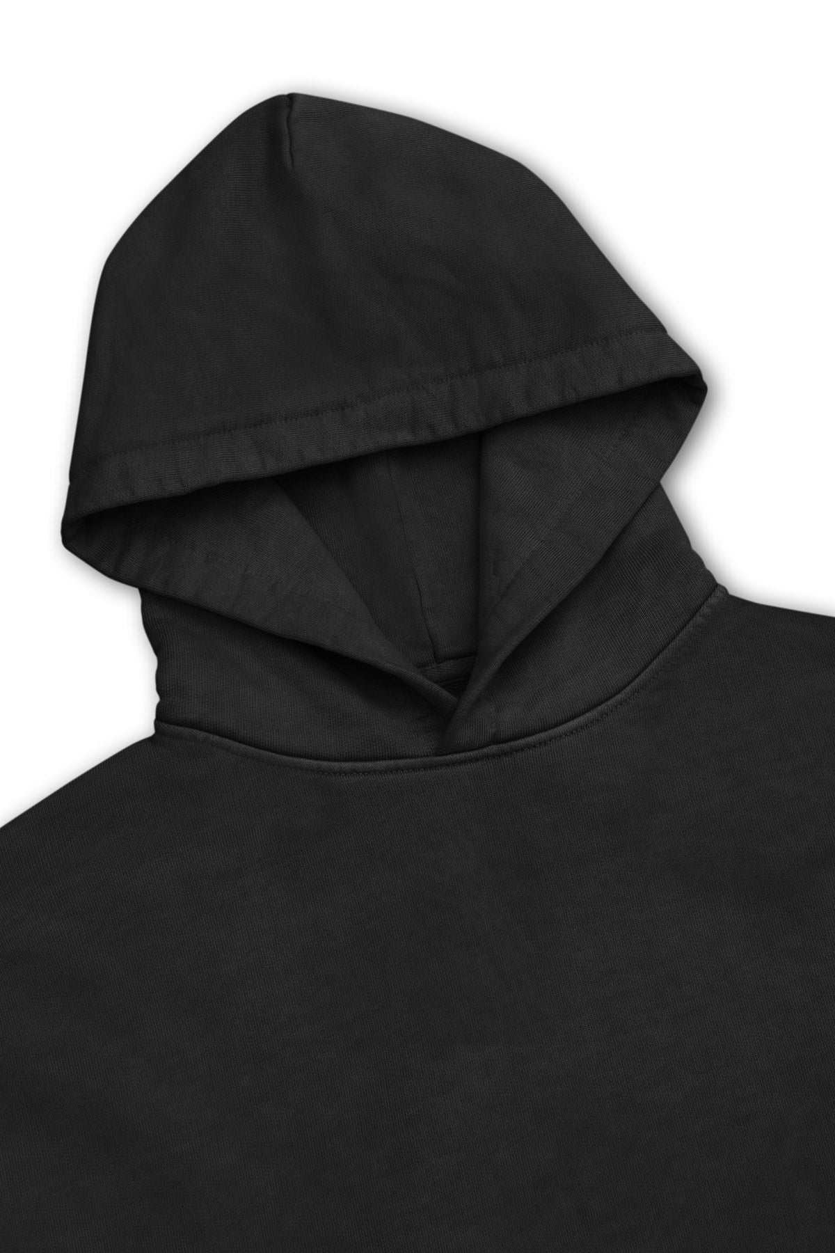 Hood detail of black hoodie